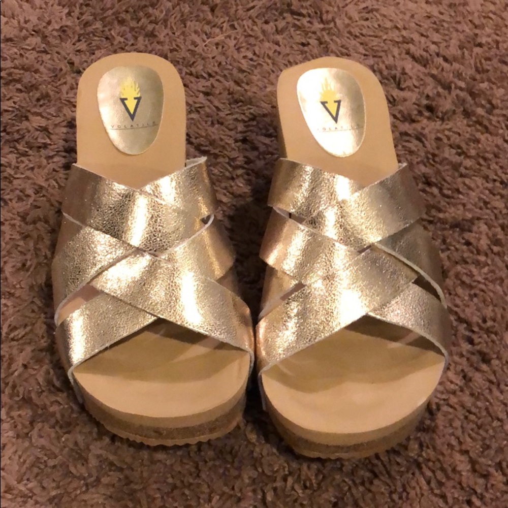 Gold Volatile Cork Heels